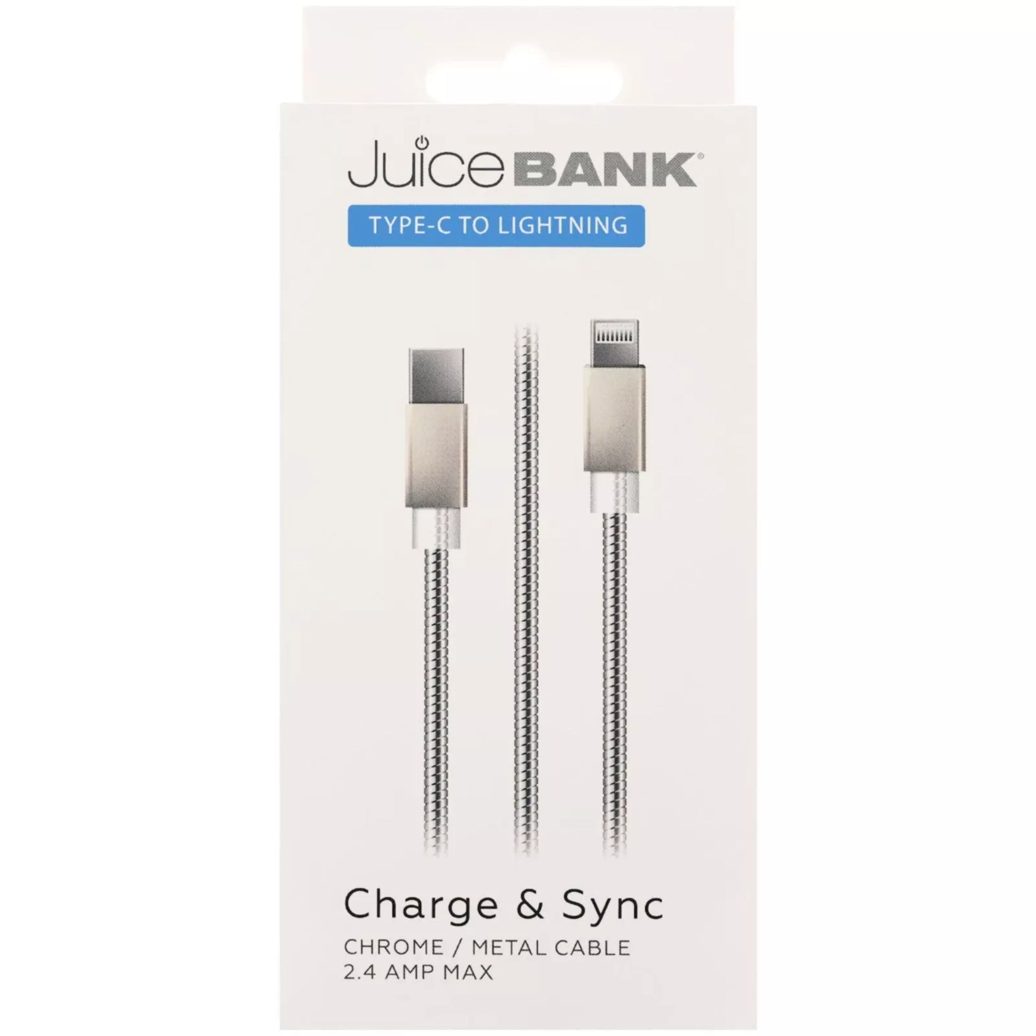 JuiceBank Type-C to Lightning metal charging cable ā 2.4A fast charge and sync copper cable, compatible with iPhones and iPads